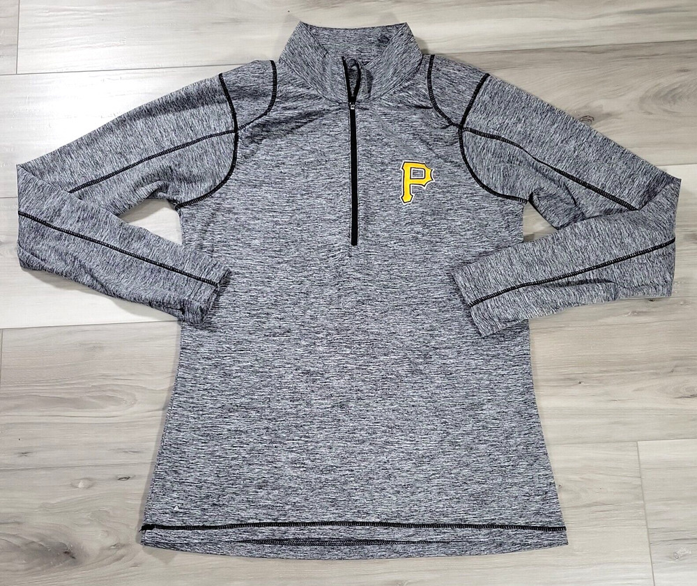 Pittsburgh Pirates Pullover Jacket Women's Medium Gray 1/4 Zip L/S Warm-Up